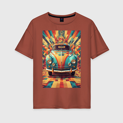 Женская футболка оверсайз Ретро машина в ярких цветах / Кирпичный – фото 1