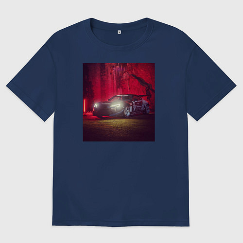 Женская футболка оверсайз Гоночная машина / Тёмно-синий – фото 1