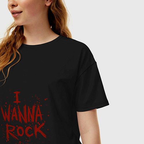 Женская футболка оверсайз I Wanna Rock - Я хочу зажигать / Черный – фото 3