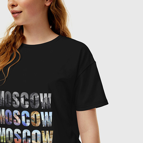 Женская футболка оверсайз Moscow - Москва / Черный – фото 3