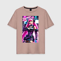 Футболка оверсайз женская Барби - киберпанк - нейросеть, цвет: пыльно-розовый