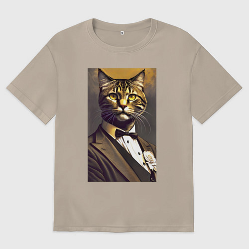Женская футболка оверсайз Крутой котяра - джентльмен - нейросеть / Миндальный – фото 1