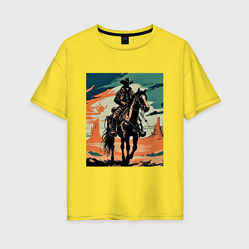 Женская футболка оверсайз Ковбой на лошади / Желтый – фото 1