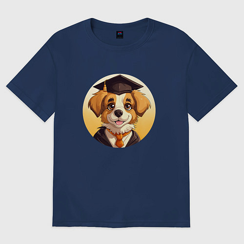 Женская футболка оверсайз Собачка-ученик / Тёмно-синий – фото 1