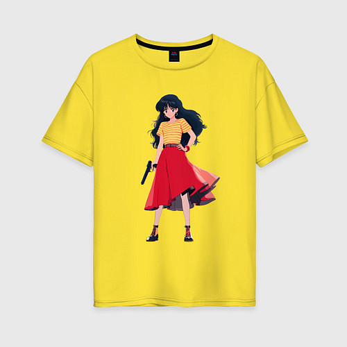Женская футболка оверсайз Девушка с пистолетом ретро аниме y2k / Желтый – фото 1