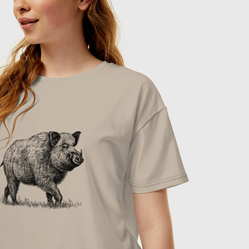 Женская футболка оверсайз Кабан гуляет / Миндальный – фото 3