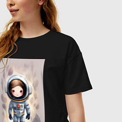 Футболка оверсайз женская Милый маленький космонавт - нейросеть, цвет: черный — фото 2