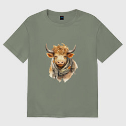 Футболка оверсайз женская Бык в шарфе, цвет: авокадо