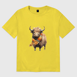 Футболка оверсайз женская Буйвол в шарфе, цвет: желтый