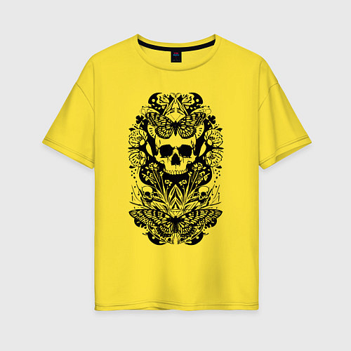 Женская футболка оверсайз Skull and butterfly - neural network / Желтый – фото 1