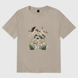 Футболка оверсайз женская Наблюдение за птицами, цвет: миндальный