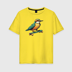 Футболка оверсайз женская Птица катается на скейте, цвет: желтый