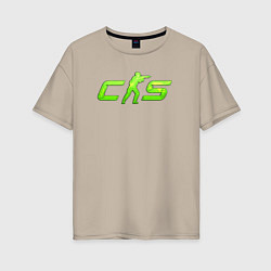 Футболка оверсайз женская CS2 green logo, цвет: миндальный