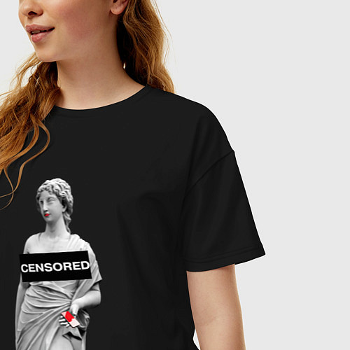 Женская футболка оверсайз MoMo - Censored / Черный – фото 3