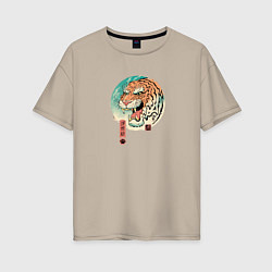 Футболка оверсайз женская Tiger in Japanese style, цвет: миндальный