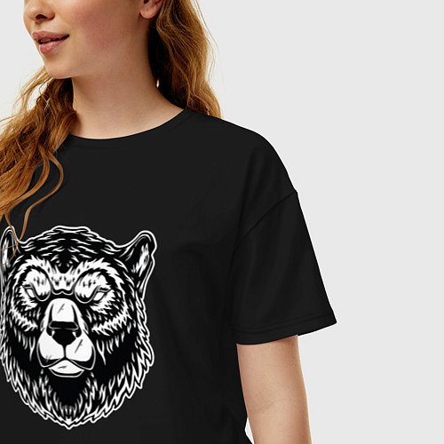 Женская футболка оверсайз Медвежья голова / Черный – фото 3