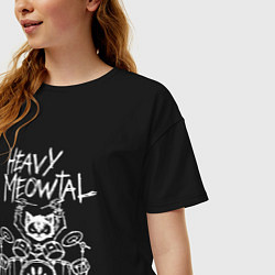 Футболка оверсайз женская Heavy Meowtal - кошачья музыка, цвет: черный — фото 2