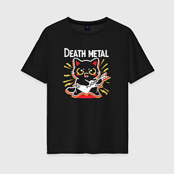 Футболка оверсайз женская Death metal - котик с гитарой, цвет: черный