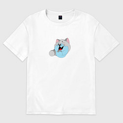 Футболка оверсайз женская Толстый серый кот, цвет: белый