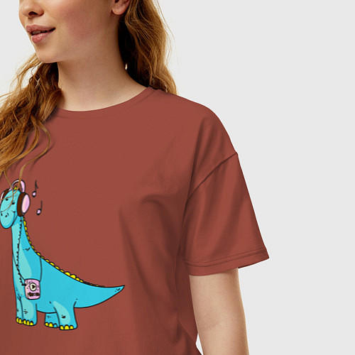 Женская футболка оверсайз Music dino / Кирпичный – фото 3