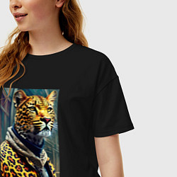 Футболка оверсайз женская Крутой леопард житель мегаполиса, цвет: черный — фото 2