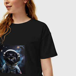 Футболка оверсайз женская Черный котик космонавт, цвет: черный — фото 2