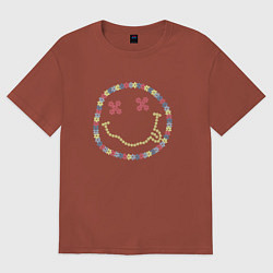 Футболка оверсайз женская Nirvana - floral logo, цвет: кирпичный