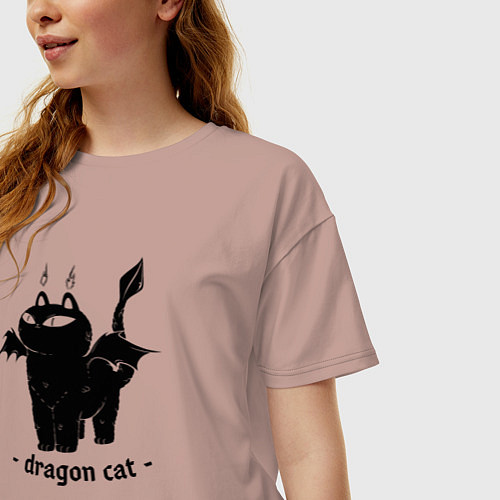 Женская футболка оверсайз Black dragon cat / Пыльно-розовый – фото 3