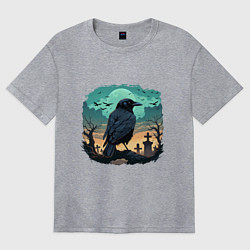 Футболка оверсайз женская Черный ворон на кладбище, цвет: меланж