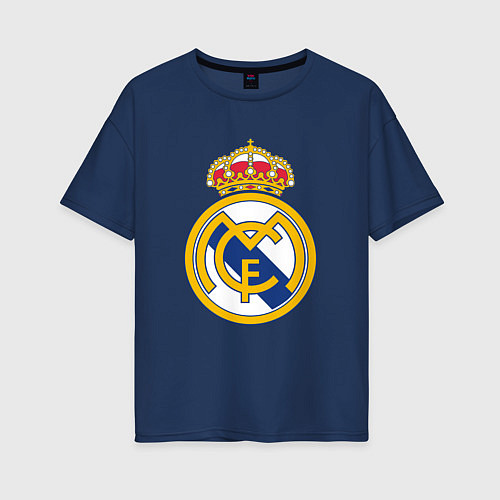 Женская футболка оверсайз Real madrid fc sport / Тёмно-синий – фото 1