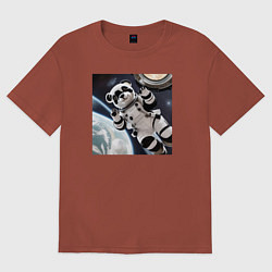Футболка оверсайз женская Панда астронавт, цвет: кирпичный