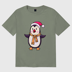 Футболка оверсайз женская Праздничный пингвин, цвет: авокадо