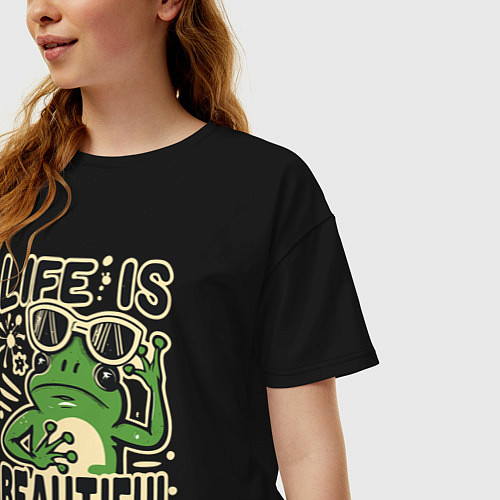 Женская футболка оверсайз Жизнь прекрасна, а я нет / Черный – фото 3