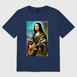 Женская футболка оверсайз Мона Лиза лабает на гитаре