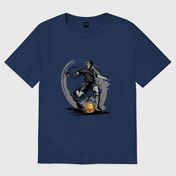 Футболка оверсайз женская Золотой мяч футболиста, цвет: тёмно-синий
