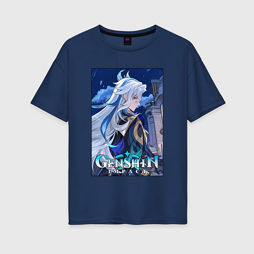 Женская футболка оверсайз Нёвиллет - Геншин Импакт / Тёмно-синий – фото 1