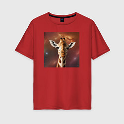 Футболка оверсайз женская Космический жираф, цвет: красный