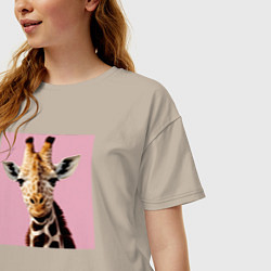 Футболка оверсайз женская Милый жирафик, цвет: миндальный — фото 2