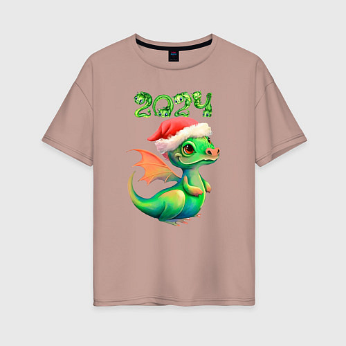 Женская футболка оверсайз Дракончик 2024 / Пыльно-розовый – фото 1