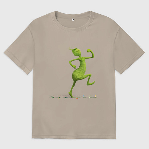 Женская футболка оверсайз Веселый Гринч похититель Рождества / Миндальный – фото 1