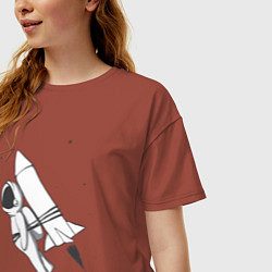 Футболка оверсайз женская Полёт на ракете, цвет: кирпичный — фото 2