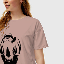 Футболка оверсайз женская Носорог спереди, цвет: пыльно-розовый — фото 2