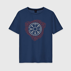 Футболка оверсайз женская Рунический компас - символы древних славян, цвет: тёмно-синий