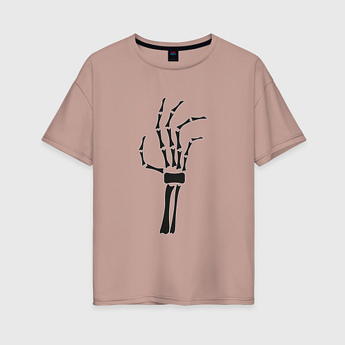 Женская футболка оверсайз Рука скелета / Пыльно-розовый – фото 1