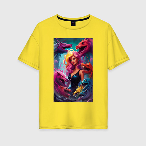 Женская футболка оверсайз Ведьма среди оборотней - нейросеть / Желтый – фото 1