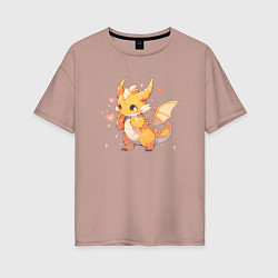 Футболка оверсайз женская Милый жёлтый дракончик, цвет: пыльно-розовый