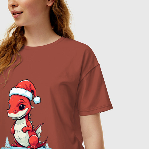 Женская футболка оверсайз Красный дракон новогодний / Кирпичный – фото 3