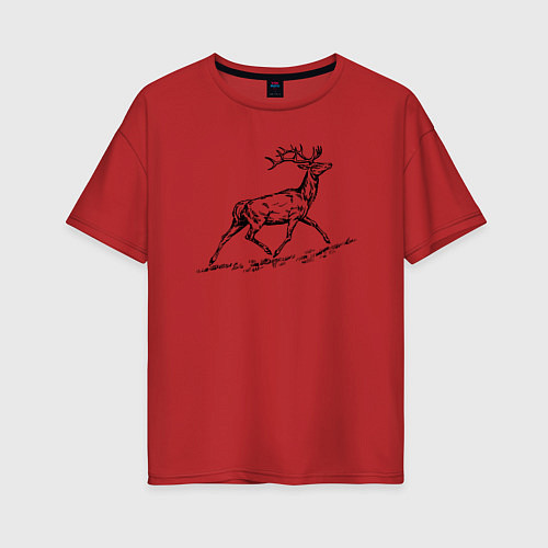 Женская футболка оверсайз Олень бежит на гору / Красный – фото 1