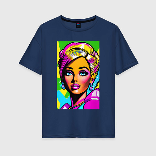Женская футболка оверсайз Кукла Барби - нейросеть - поп-арт / Тёмно-синий – фото 1