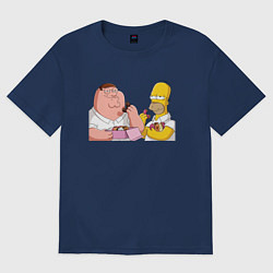 Футболка оверсайз женская Питер и Гомер едят пончики, цвет: тёмно-синий